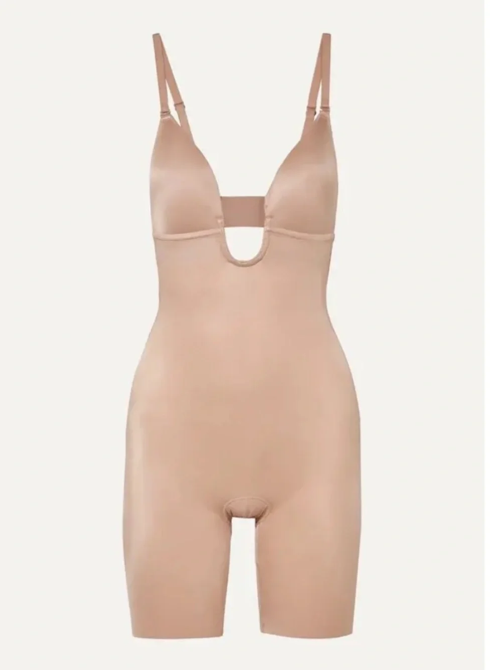 SPANX Suit Your Fancy Champagne Beige Plunge Mid-Thigh Shaping Bodysuit